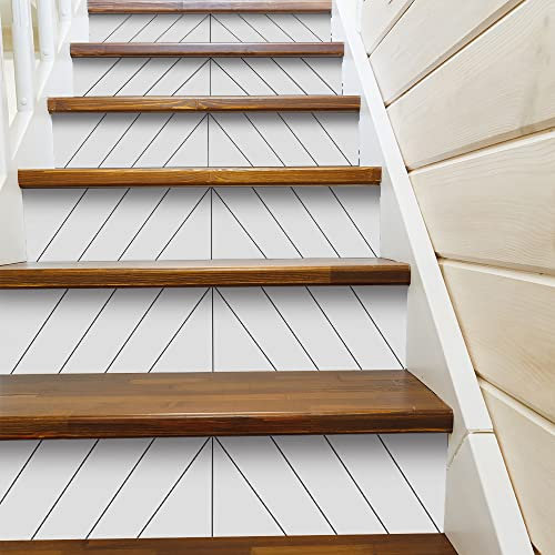 funlife 13 pegatinas de escalera, removibles de vinilo para pelar y pegar, pegatinas autoadhesivas impermeables para elevar escaleras de cocina, refrigerador, 100x18 cm, color blanco espiga
