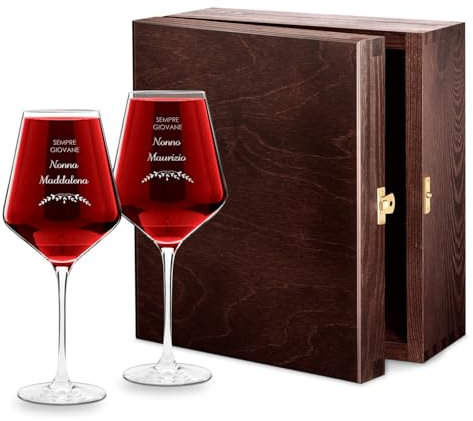 Maverton Calici da vino Avant-Garde - incisione personalizzata - 490 ml - set da 2 pezzi in vetro - ideale per vino rosso e bianco - regalo di anniversario unico per coppia - Nonna e Nonno