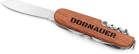 Maverton Taschenmesser mit Gravur, 12 in 1, Länge: 9 cm, Braun | Kompaktes Outdoormesser, personalisiert, aus Edelstahl + Holz, Geschenk zum Geburtstag für Männer