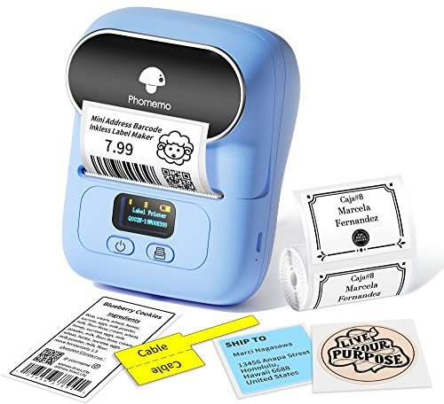 Phomemo M110 Etikettendrucker, Bluetooth Beschriftungsgerät Selbstklebend Edikettengerät Mini Thermo Aufkleber Drucker mit 1 Rolle 40x30mm Etikett,für Barcode,Kleidung,Schmuck,Einzelhandel,Adresse