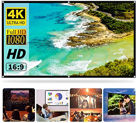 Pantalla de proyector de 72 pulgadas, pantalla de proyección portátil 16:9 4K HD de proyección frontal trasera de películas, para cine en casa, pantalla de proyector de plegado rápido 3D (72 pulgadas)