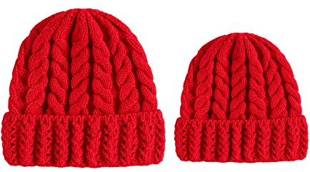 2 Stücke Eltern Kind Hut, Warme Wintermütze für Mutter und Tochter Mütze Damen, Strickmütze Beanie Damen Kinder Mama und Baby Cap