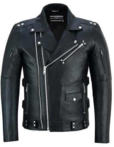 Bohmberg Lederjacke Herren MAXX Echtleder Klassiker Schwarz Biker Leder Jacke Motorrad Chopper Gr.L