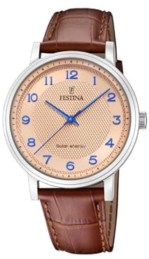 Montre FESTINA pour Homme F20660/2 Petite Boîtier en Acier Inoxydable Gris Bracelet en Cuir Marron