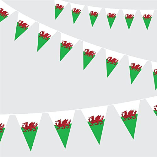 Welsh Flag Bunting Banner Wales Flags for St David's Day, World Cup Football, Royal Party Decorations, Sporting Events, Festivals | 10 M Long 20 Flags