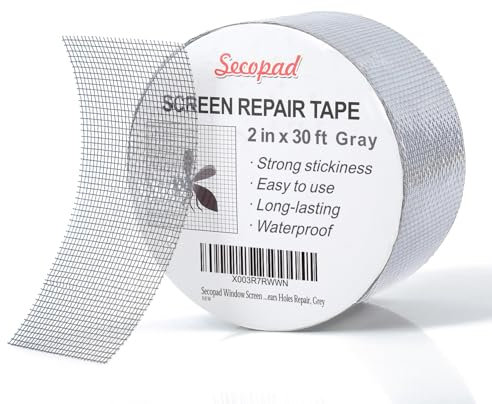 Secopad Nastro Adesivo Ripara Zanzariere,50 mm x 9 m Nastro Zanzariera Ripara, Nastro in Fibra di Vetro per Riparazione Schermo Finestra, Autoadesivo Forte, Grigia