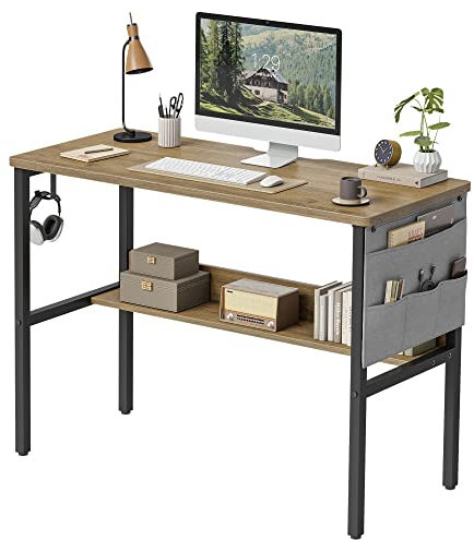 CubiCubi Schreibtisch, 96 x 40 cm Computertisch, Schreibtisch Klein PC-Tisch Stabil, Espresso