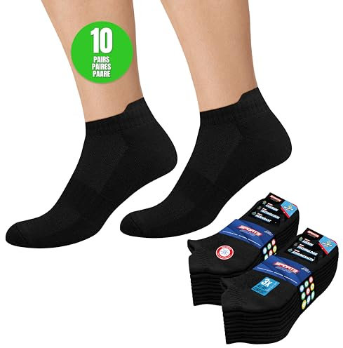 SOXCO 10 Paia Calzini Uomo Corti Spugna Estivi Calze Donna Corte Sportivi Running EU 43-46, Nero
