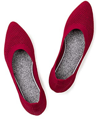 Frank Mully Frauen Spitze Zehe Ballett flach Strickkleid Schuhe Low Wedge Flache Schuhe Komfort Slip On Flats Schuhe für Frau Klassische Schuhe, Rot, 36.5 EU