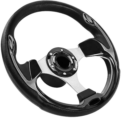 Acclcors12,5-Zoll-Boot-Lenkrad, 3/4-Zoll-Achse Marine-Lenkrad-Adapter für Boote, Yachten, Pontoon-Boote (Schwarz)