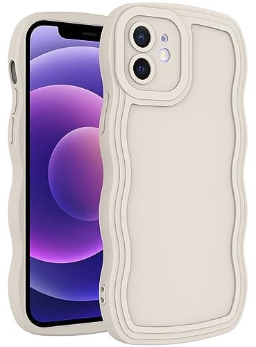 WOGROO Case for iPhone 12 Mini Case,Wave Curly Frame Design,Soft Flexible TPU,Cute Wavy Solid Color Aesthetic Flashion Phone Case Shockproof Protective Case Cover 5.4 - Creamy White