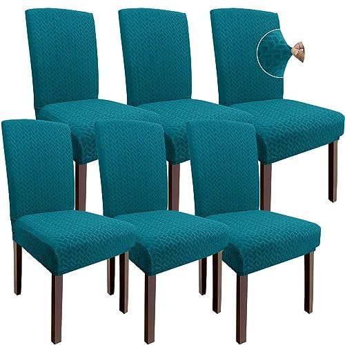 Granbest 2023 Neues Muster Super Dehnbar Dining Stuhlhussen, Verdickte Jacquard Stuhl Slipcover für Esszimmer, Waschbare Armlose Stuhl Protektoren für Kinder und Haustiere (Set von 6,Schwarz-grün)