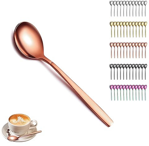 Berglander cuillère à café en or rose set de 12, couverts en acier inoxydable plaqué titane rose cuillère à café, cuillère à café petite cuillère à dessert, lave-vaisselle