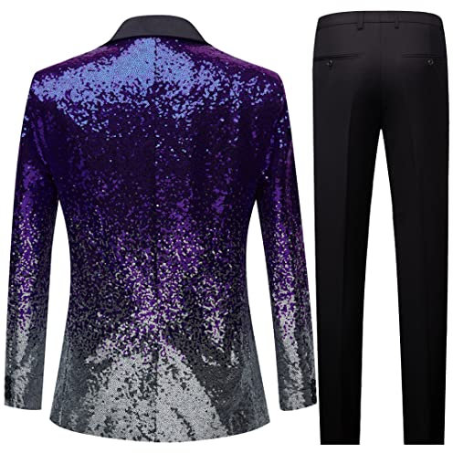 Hcclijo Blazer Uomo Lucidi con Paillettes Bicolore Viola Uomo Purple XS