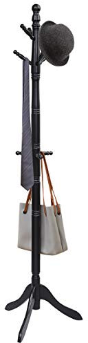 COSTWAY Porte Manteaux en Bois 9 Crochets, Portant à Vêtement sur Pied, Hauteur Réglable 138/175cm, Porte-Manteau pour Entrée, Chambre, Dortoir, Appartement (Noir)