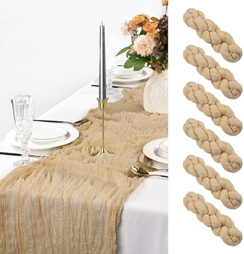 6 Packungen Käsetuch-Tischläufer, 3 m, Gaze-Tischläufer, Pessach-Tischdekoration, 90 x 300 cm, rustikaler Käsetuch-Tischläufer, transparenter Käsetuch-Stoff, Tischläufer für Hochzeit(Hellbraun)