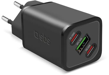 SBS Chargeur multiport 100W, 2 Ports USB-C, 1 Port USB-A, GaN, Power Delivery, Compact, idéal pour Smartphones Android, iPhone, Tablette, MacBook, Ordinateur Portable