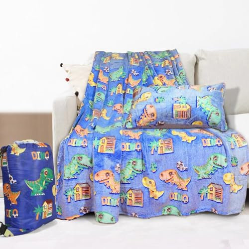 2 Stück Kuscheldecke Kinder, leuchten in der dunklen Decke Dinosaurierspielzeuggeschenke für Halloween, Dinosaurier Weiche Decke 200 x 150 cm und Kissenbezüge 60x40 cm Weiche Flauschig