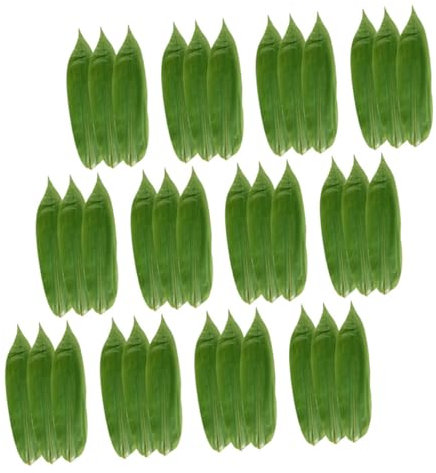 KICHOUSE Sushi Plate Decorations 100pcs Bamboo Leaves for Japanese Food Mat Sashimi Plating Green Leaf Divider Sushi Making Supplies Restaurant