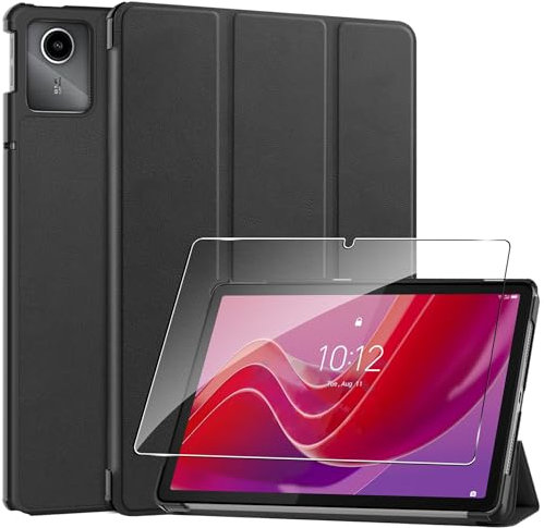 Cover per Lenovo Tab M11 2024 11 inches custodie+1 Pezzi Vetro Temperato,Gomma Protezione Protettivo,Ultra Sottile Antiurto Anti-Graffio TPU Flessibile Case-Nero