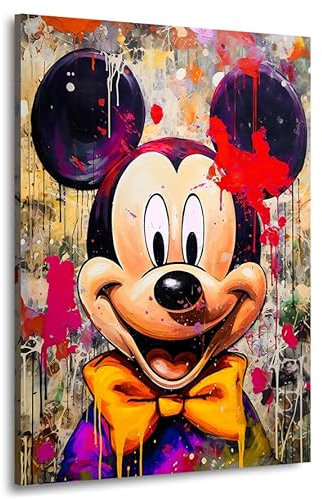 Kunstgestalten24 | Micky Abstrakt Comic Wandbild | Leinwandbild mit Echtholz-Keilrahmen | Wandbild Gemälde Kunst Art | Hochwertige Kunstdrucke | XXL Bilder auf Leinwand | 30x40x2cm