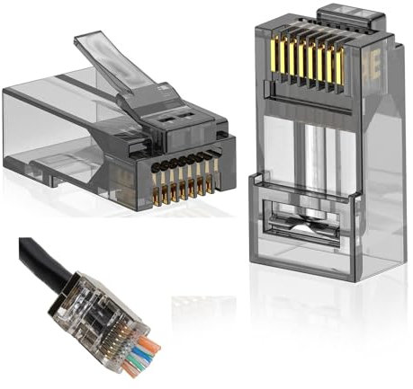 Q-View Cat6 RJ45 Pass Through Ends, 100 Pack Cat6 Connector, Cat5e RJ45 Connector, Ethernet Cable Crimp Connectors UTP Network Plug for Solid Wire and Standard Cable Transparent