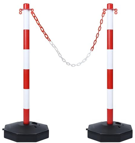 TRMLBE Kettenpfosten 82 x 28 x 28 cm Absperrpfosten Kettenständer-Set mit 2 Abgrenzungsständer und 1,4m Gliederketten Absperrungen für Warnung an Auffahrt Garage Tor - Rot