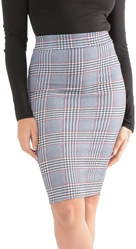 Pretty Fashion Einfarbiger Bleistiftrock mit separatem Gummizug in der Taille, Midi-Länge, ca. 63,5 cm, knielang, Damenrock, mehrere Farben, Übergröße, Kurve 36-50, plaid, 46-48