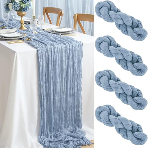 yosiio Tischläufer Blau, 4 Stück Käsetuch Tischläufer, Seihtuch Tischläufer Tischdeko Geburtstag für Boho, Hochzeit, Party Geburtstag Dekoration 90 x 300 cm