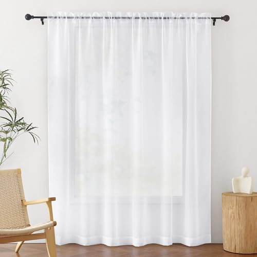 PONY DANCE White Net Curtain 90x90 Inch Drop 1 Panel - Room Divider Voile Panel for Living Room/Bedroom/Patio Door, 228x228 CM Room Divider See Through Tape Top Sheer Curtain, White