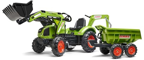 FALK - Bagger mit Pedalen Claas mit Bagger und Maxi-Kippanhänger – ab 3 Jahren Schaufel vorne und Bagger mit Gelenken – Drehbarer Sitz – 2070 W