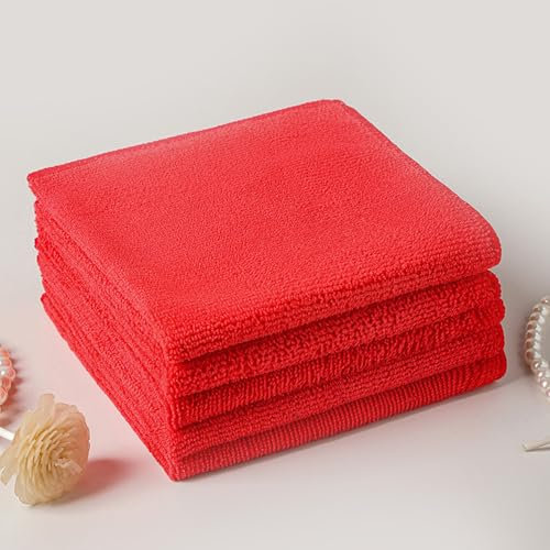 Microfibre Cleaning Cloth Wipes Multipurpose Reusable Dish Cloths Super Soft Quick Dry Cleaning Towels Rags for Housekeeping Kitchen Car Motorbike Windows (Red, 30x30cm)