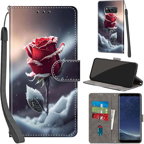 Schutzhülle für Samsung Galaxy S8, PU-Leder, Brieftaschenformat, Standfunktion, magnetisch, verschiedene Muster, kompatibel mit Samsung S8 Handyhülle (Rosen)
