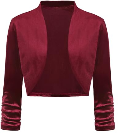 LADI TREND Women's Bolero Shrug Open Front Bolero Cardigan Velvet Shrugs Cropped Cardigans Ruched 3/4 Sleeve Cover-Up