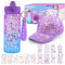 Geschenke für Mädchen 5 6 7 8 9 10 11 12 Jahre, DIY Trinkflasche und Baseballkappe Einhorn Aufkleber Selbst Gestalten Glitzer Edelstein Geburtstag Einschulung Geschenke für Mädchen Basteln, Lila