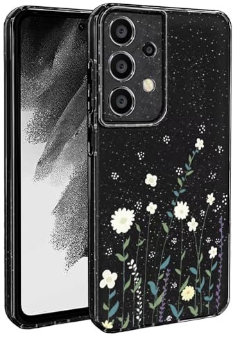BEENTRYS Blumen Handyhülle für Samsung Galaxy A53 5G,Glitzer Floral Aesthetic Design Frauen Mädchen Stoßfeste Weiche TPU Silikon Glitter Schutzhülle für Samsung Galaxy A53 5G(S203-Schwarz)