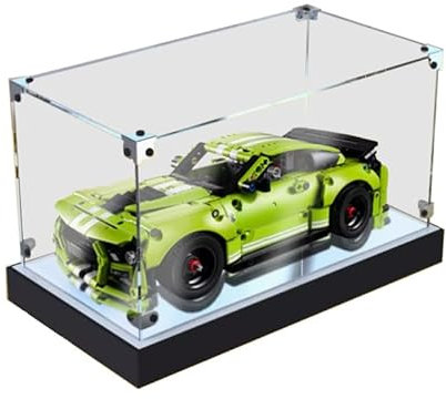HCAEIOFJ Transparente Acryl-Vitrine für LegoTechnic 42138, anwendbar für Ford Mustang Shelby GT500, entworfene Displaybox, Geschenk (nur Vitrine) (hohe schwarze Unterseite)