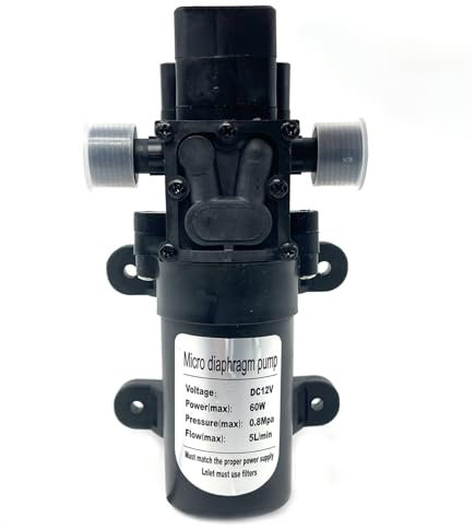 SiRyder Pompa Acqua Camper, DC 12V Pompa Dell'Acqua Ad Alta Pressione 5 L/min 116psi 60W Pompa Dell'Acqua Autoadescante Pompa Dell'Acqua Per Camper, Barche, Roulotte E Il Giardino