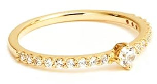 Epinki Hochzeitsband 14 Karat Gelbgold, Halb Ewigkeitsring Memoirering Eheringe Au 585 Freundschaftsringe mit Moissanit Echtgold Schmuck für Damen, Gr.53 (16.9)