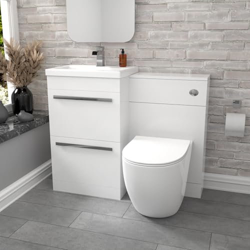 Nes Home 1000mm Freestanding White 2 Drawer Basin Vanity & Back to Wall Toilet