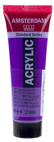 Amsterdam Standard Series Acrylic Paint, Metallic Violet, 835, 20ml, Lightfast, Semi-Transparent, Durable Satin Finish, For Canvas, Wood, Paper, Odorless, Water-Based
