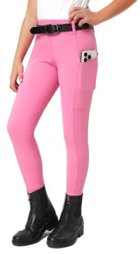 FitsT4 Sports Children's Girls' Riding Leggings Riding Trousers Silicone Full Seat Riding Trousers Summer with 2 Side Pockets and Belt Loops