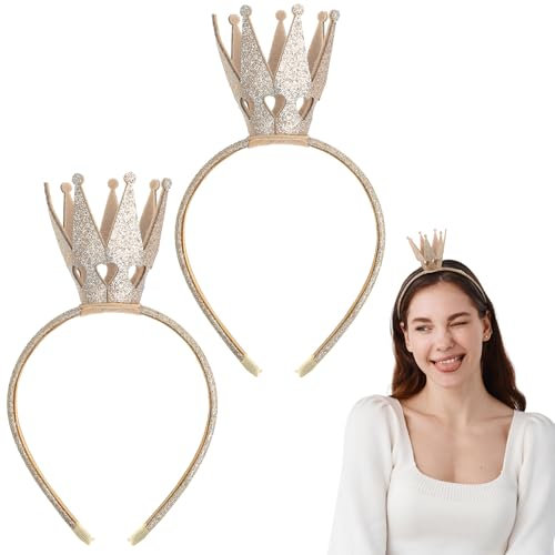 2Stk Prinzessin Krone Stirnband für Mädchen - Glitzer Haarschmuck Haarband für Geburtstag, Kostüm Parteien, Karneval, Birthday Foto-RequisiteDeko