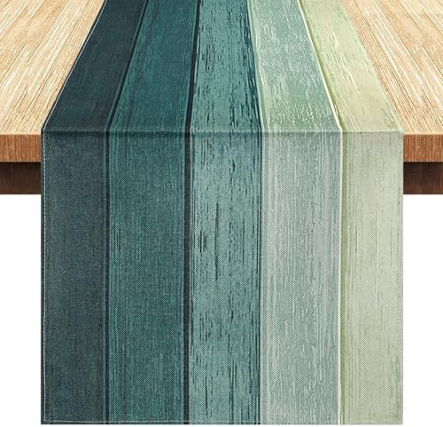 LRartdeco Tischläufer Hellgrün, Tisch Läufer Modern Grün Farbverlauf Holz Maserung,Table Runners Abwaschbar,Tischdecke Tischdeko,für Tisch Deko für Wohnzimmer Esszimmer, 40 x 140 cm