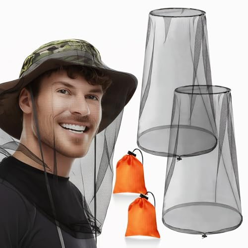 GuoluvSoo - 2 zanzariere con coulisse, rete anti-insetti di alta qualità per testa, misura universale per cappelli, cappello traspirante, ideale per avventure all'aria aperta: escursionismo, campeggio