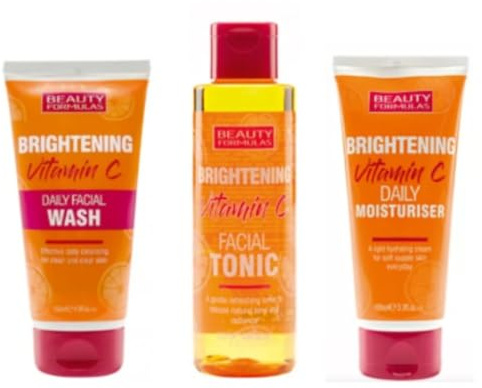 Beauty Formulas BRIGHTENING VITAMIN C Bundle BRIGHTENING Facial Tonic 150ml, Facial Wash 150ml, Daily Moisturiser 100ml, 3 Pieces