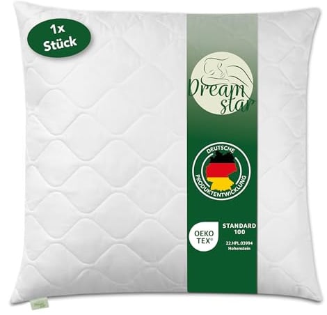 DREAMSTAR Kopfkissen 80 x 80 cm Premium 1250g Kissen-Füllung | HART Kissen mit Reißverschluss zum Anpassen | waschbar bis 60 Grad | Allergiker geeignet | 80 x 80 cm