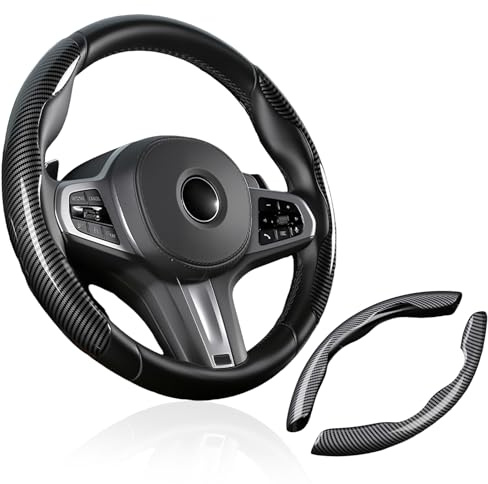 Hochglanz Kohlefaserlede Segmentierter Lenkradschutz, 2 Stück Autolenkradbezug Modisch Segmentierte Auto Lenkradschutz, Anti Rutsch Bequem Universal Atmungsaktiv Lenkradhülle