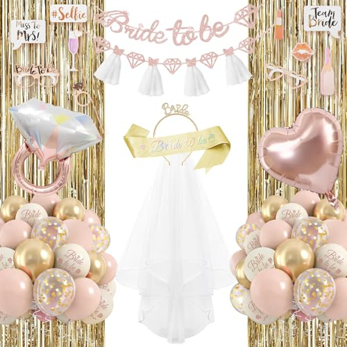 Bride to be Dekorationen, Rosa und weiße Ballons, Braut Dusche Dekorationen mit Banner, Braut zu sein Sash, Fringe Vorhang, Foto-Requisiten mit Brille