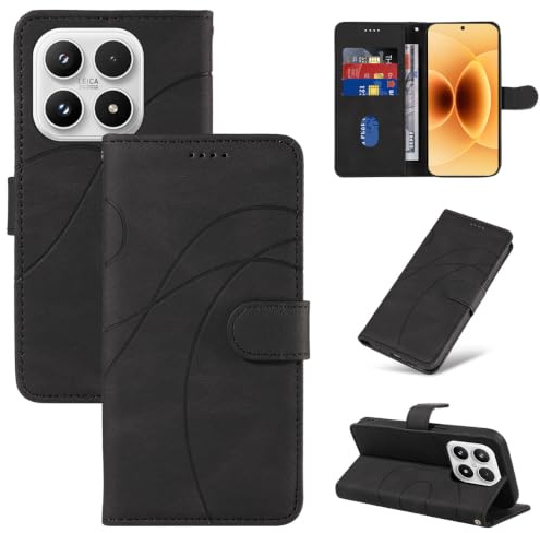LACAE Coque en Cuir pour Xiaomi 17 | Étui à Rabat avec Porte-Cartes, Housse en Cuir PU, Fermeture Magnétique, Fonction Support, Black